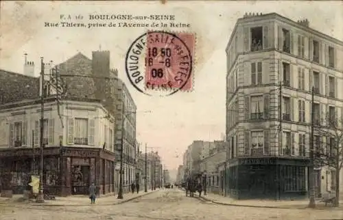 Ak Boulogne sur Seine Hauts de Seine, Rue Thiers, aufgenommen von der Avenue de la Reine
