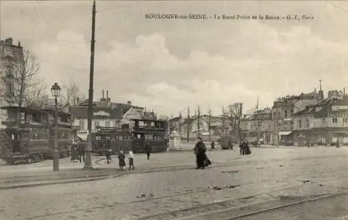 Ak Boulogne sur Seine Hauts de Seine, Le Rond Point de la Reine, Straßenbahn