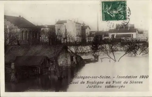 Ak Boulogne sur Seine Hauts de Seine, Überschwemmung 1910, Quai de Boulogne am Pont de Sèvres