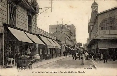 Ak Bois Colombes Hauts de Seine, Rue des Halles und Markt