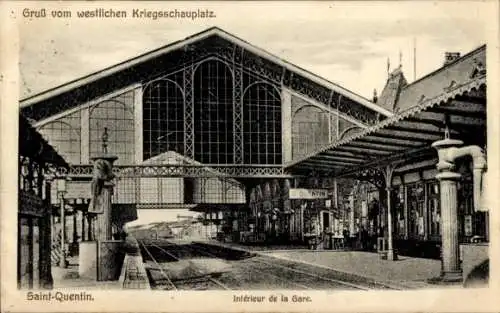 Ak Saint Quentin Aisne, Bahnhof, Gleisansicht