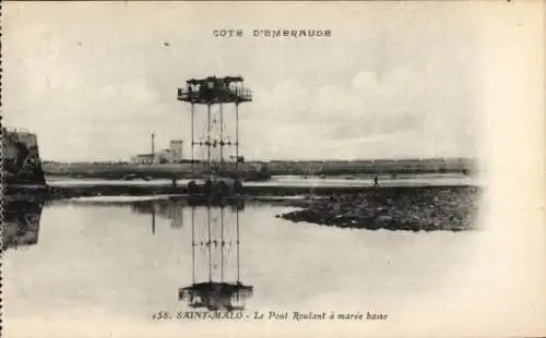 Ak Saint Malo Ille et Vilaine Bretagne, Le pont roulant à marée basse