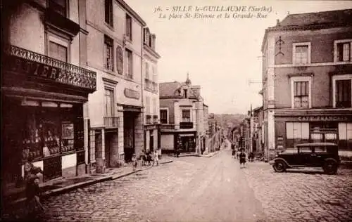 Ak Sillé le Guillaume Sarthe, Place St-Etienne, Grande Rue