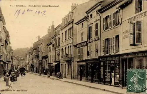 Ak Épinal Lorraine Vosges, Rue Aubert, Rue Rualmenil