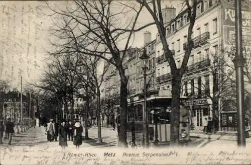 Ak Metz Moselle, Römer-Allee, Avenue Serpenoise, Straßenbahn