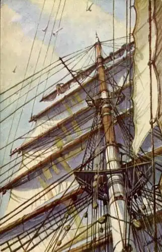 Künstler Ak Segelschiff, Mast