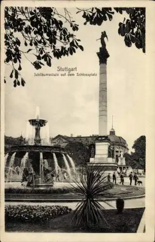 Ak Stuttgart in Württemberg, Schlossplatz, Jubiläumssäule, Springbrunnen