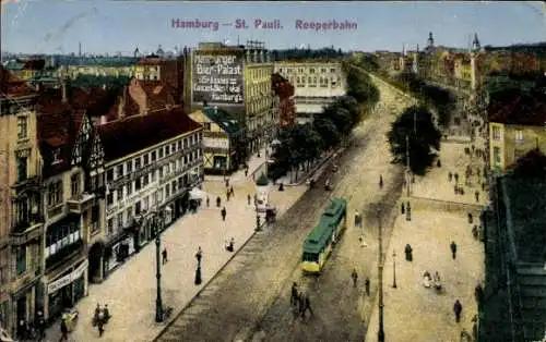 Ak Hamburg Mitte St. Pauli, Reeperbahn, Bierpalast, Straßenbahn