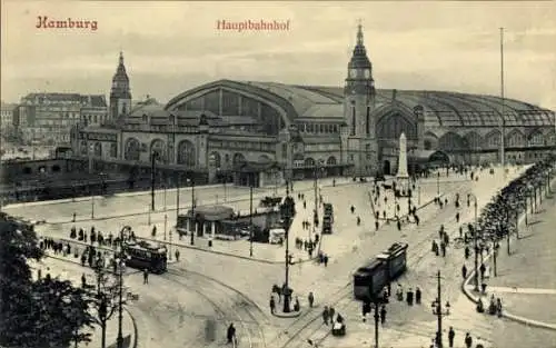 Ak Hamburg Mitte St. Georg, Hauptbahnhof, Straßenbahn