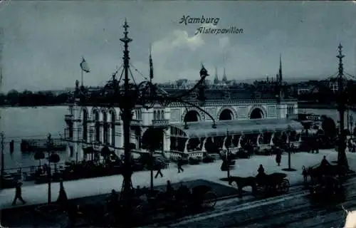 Ak Hamburg Mitte Neustadt, Alsterpavillon, Nachtansicht