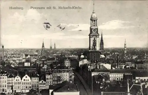 Ak Hamburg Mitte Neustadt, Michaeliskirche, Kirche St. Michaelis, Michel, Panorama