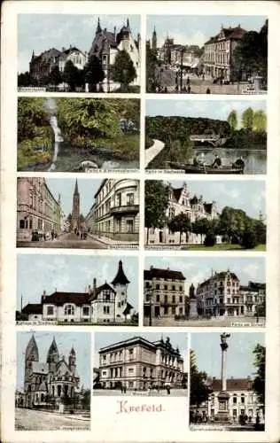 Ak Krefeld am Niederrhein, Bismarckplatz, Kirche, Rathaus, Stadtwald