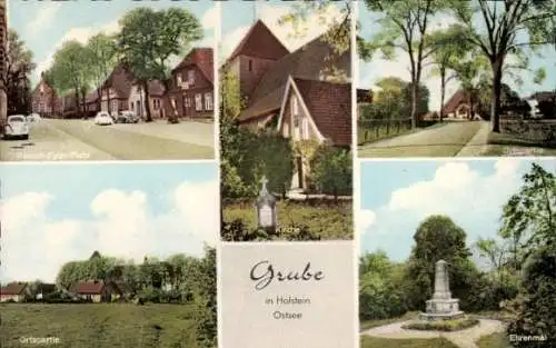 Ak Grube in Holstein, Kirche, Ehrenmal, Paasch Eyler Platz