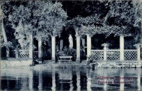 Ak Tutzing am Starnberger See Oberbayern, Schlossgarten, Statue