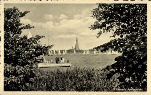 Ak Schleswig an der Schlei, Panorama, Segelboote