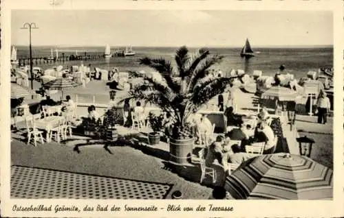 Ak Ostseebad Grömitz in Holstein, Terrasse, Strand, Bad der Sonnenseite