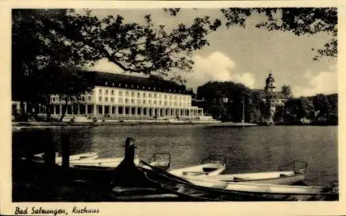 Ak Bad Salzungen in Thüringen, Kurhaus, Boote, Kirchturm