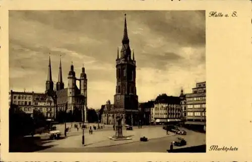 Ak Halle an der Saale, Marktplatz, Kirche, Denkmal