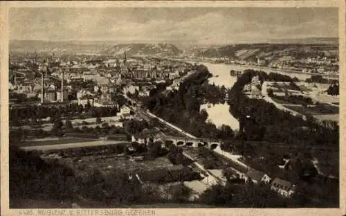 Ak Koblenz am Rhein, Gesamtansicht, Blick von Rittersburg