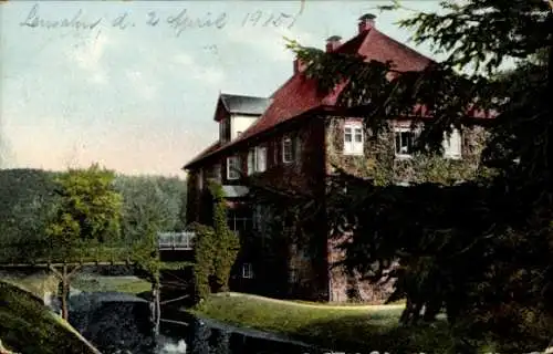 Ak Lensahn in Holstein, Haus Lensahn, Flusspartie, Brücke
