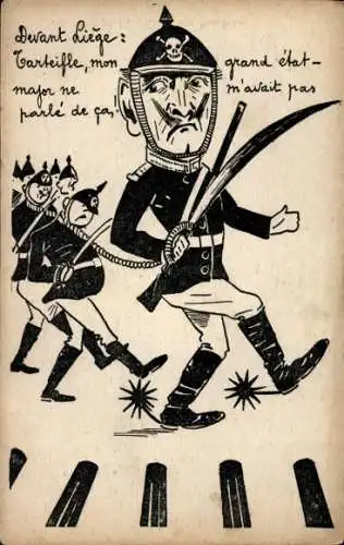 Künstler Ak Kaiser Wilhelm II., Devant Liège, Karikatur