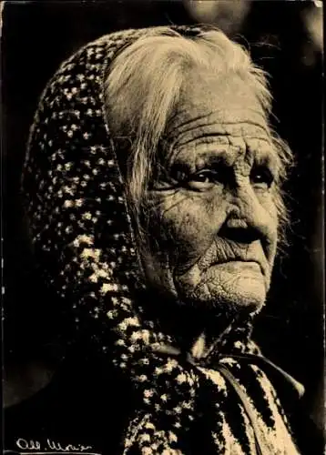 Ak Portrait einer alten Frau, Kopftuch, Albert Monier