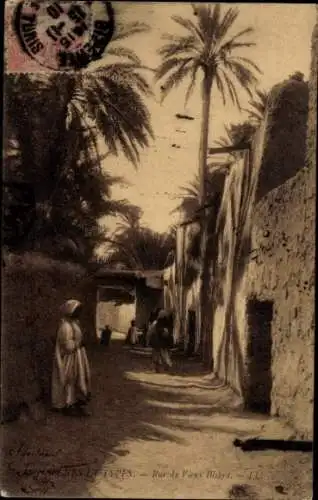 Ak Biskra Algerien, Straße, Palmen, Maghreb