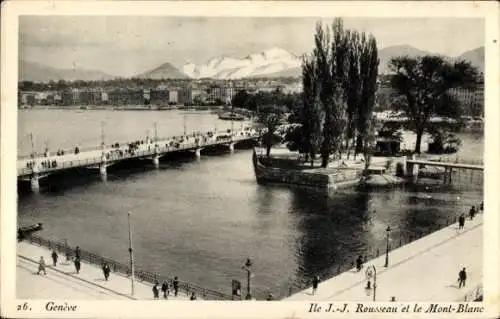 Ak Genf Genf Schweiz, Ile JJ Rousseau und Mont Blanc