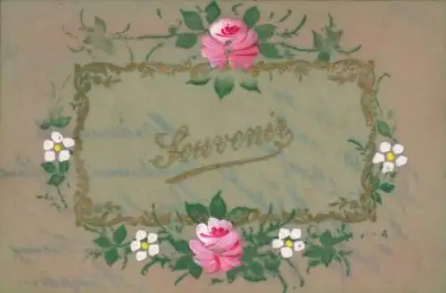 Zelluloid Ak Blumen, Rosen, Kitsch, Souvenir