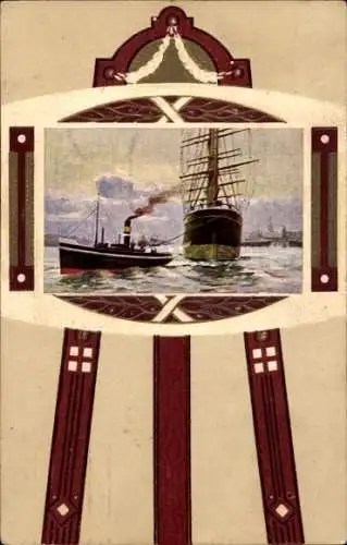 Präge Passepartout Ak Niederlande, Dampfer, Dampfschiffe