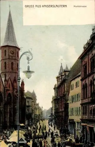Ak Kaiserslautern in Rheinland Pfalz, Marktstraße mit Blick auf die Kirche, Passanten, Geschäfte