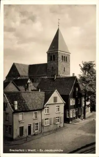 Ak Breckerfeld Westfalen, evangelische Jakobuskirche, Straßenpartie, Wetterfahne