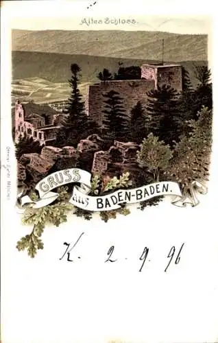 Litho Baden Baden am Schwarzwald, Altes Schloss