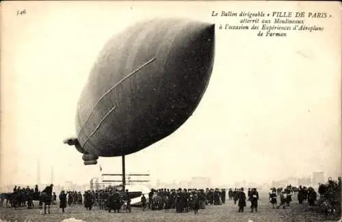 Ak  Französisches Luftschiff Ville de Paris, Landung in Moulineaux