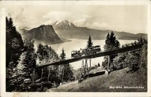 Ak Kanton Luzern, Blick auf die Rigibahn, Schnurtobelbrücke, Pilatus