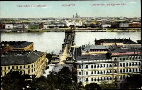 Ak Budapest Ungarn, Donauansicht mit Kettenbrücke