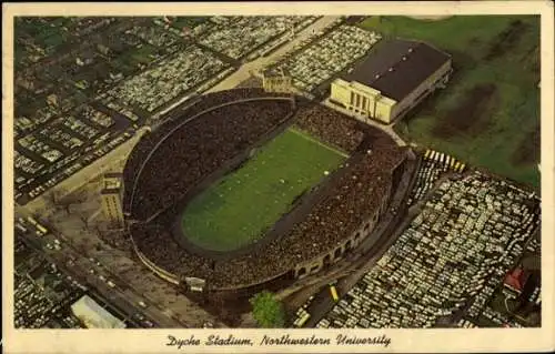 Ak Evanston Illinois USA, Luftbild vom Dyche Stadion, Northwestern Universität