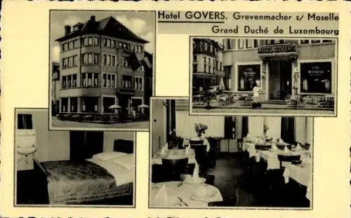 Ak Grevenmacher Luxemburg, Ansichten Hotel Govers, Frontal, Ecke, Innen