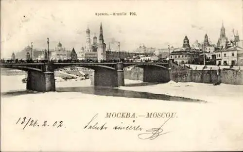 Ak Moskau Russland, Kreml, Brücke, Winter