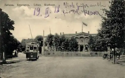 Ak Liepaja Libau Lettland, Kurhaus, Straßenbahn