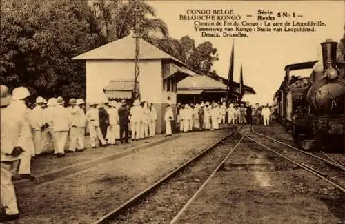 Ak Kinshasa Léopoldville DR Kongo Zaire, Eisenbahn, Bahnhof