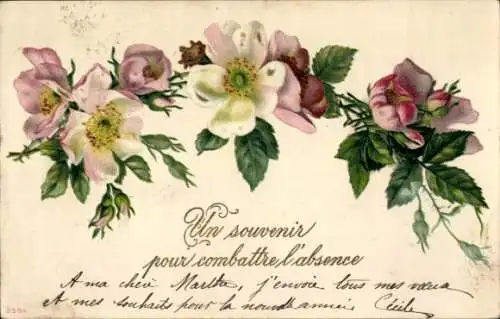 Präge Litho Blumen, Kitsch, Souvenir
