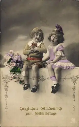 Ak Glückwunsch Geburtstag, Kinder, Blumen
