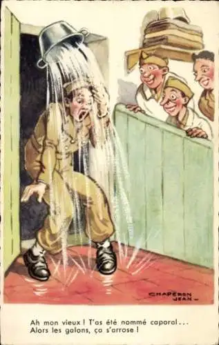 Künstler Ak Chaperon, J., Französischer Soldat, Tür, Wassereimer