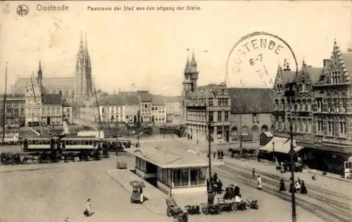 Ak Oostende Ostende Westflandern, Panorama, Ausgang Bahnhof