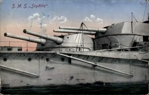 Ak Deutsches Kriegsschiff, SMS Seydlitz, Großer Kreuzer, Geschütztürme, Kaiserliche Marine