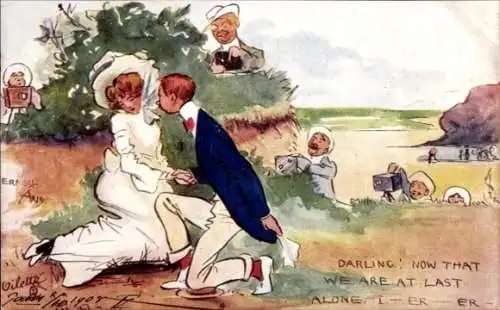 Künstler Ak Liebespaar wird von Fotografen beobachtet