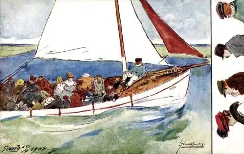 Künstler Ak Thackeray, Personen auf einem Segelboot