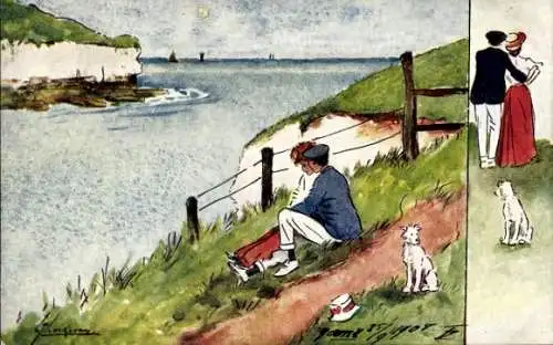 Künstler Ak Thackeray, Lance, Liebespaar auf einer Wiese am Ufer