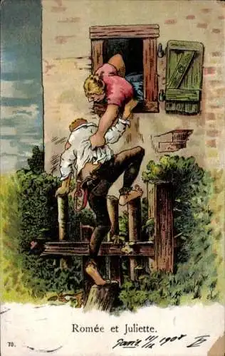 Ak Romeo und Julia, Frau hilft Mann zum Fenster herein